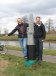 P1011279 Marijn and Pepijn Jenni and Marijn by border marker between Belgium and the Netherlands.JPG